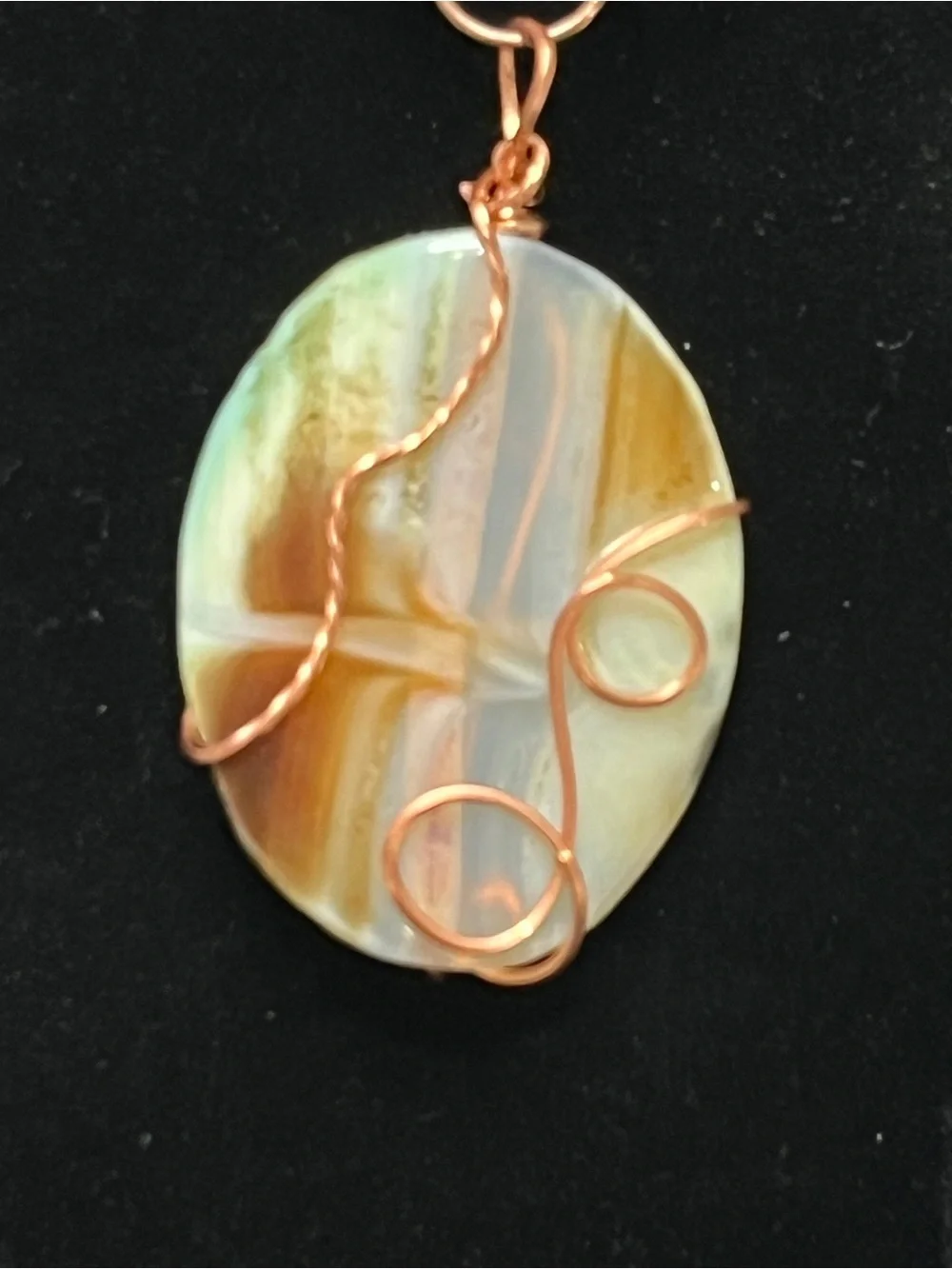 Copper Wire Wrapped Agate Cabochon Bead Pendant Necklace Matching Earrings
